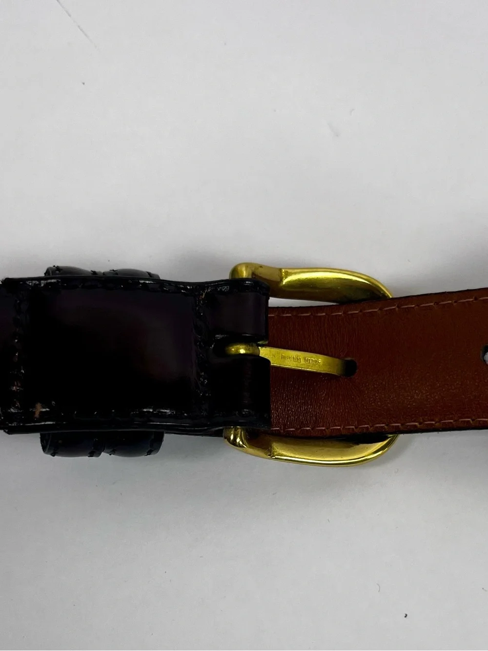 NWOT Classic Brown Split Cowhide Leather Dress Belt Gold Brass Buckle Men 34 -